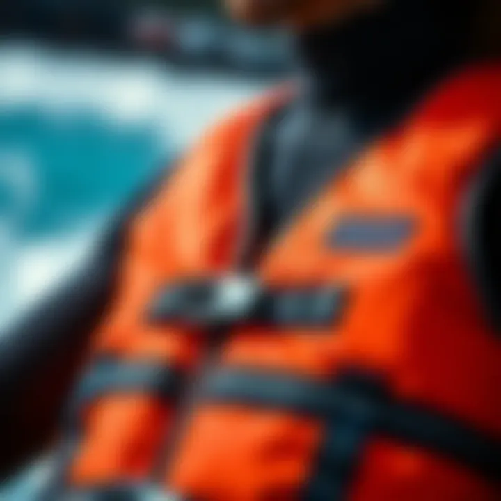Close-up of a high-performance flotation vest in vibrant colors
