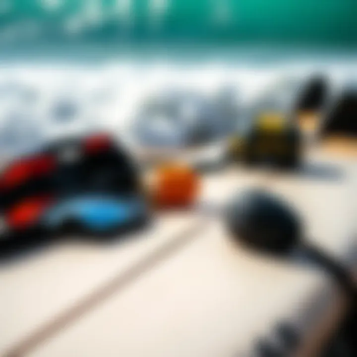 Essential safety gear for surfboarding Surfboard with safety gear