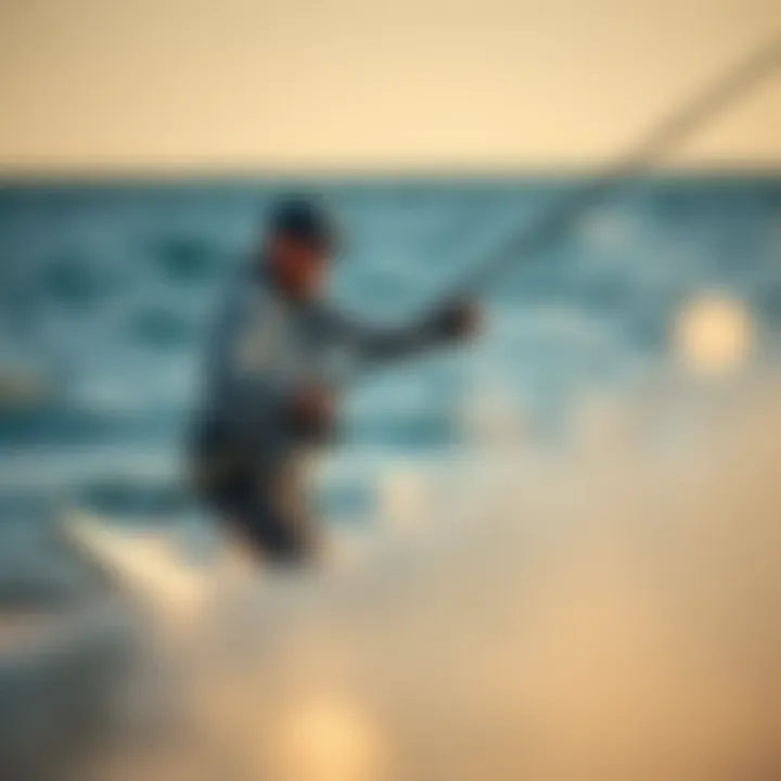 Casting Technique with Surf Rod A fisherman casting with a surf rod in ideal conditions