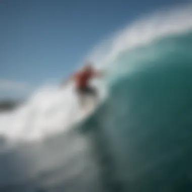 Surfing action shot illustrating the performance of an ODM DNA surf rod in use.