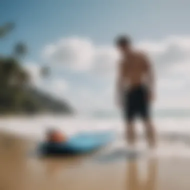 A person maintaining their boogie board with cleaning supplies