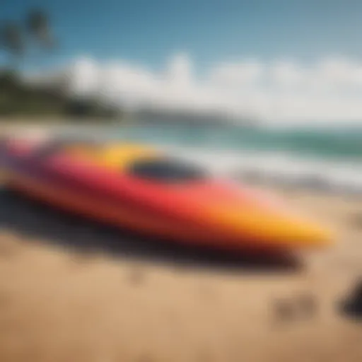 Vibrant surfwear displayed on a sandy beach