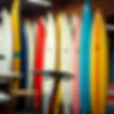 A vibrant surfboard collection on display