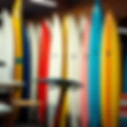 A vibrant surfboard collection on display