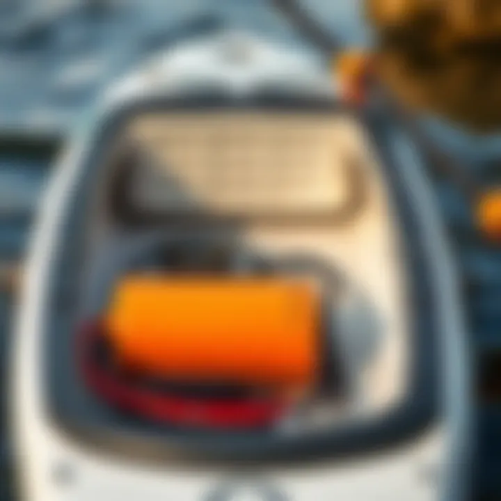 Detailed view of the battery compartment in a paddle board