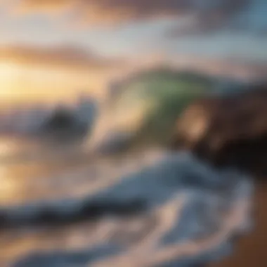 Nature's Canvas: Waves and Serenity Waves crashing against a rocky shore at sunset