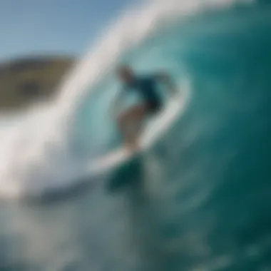 A stunning Hawaiian coastline with surfers riding the waves