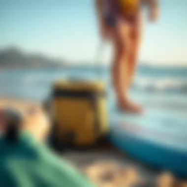 Eco-friendly surf gear displayed on a beach setting