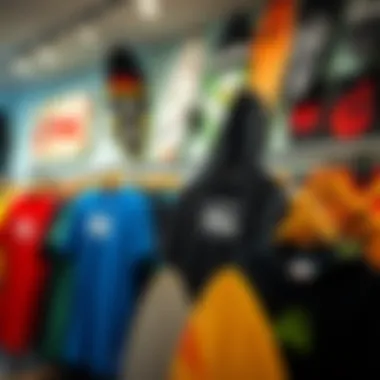 An array of surf apparel highlighting brand logos and designs