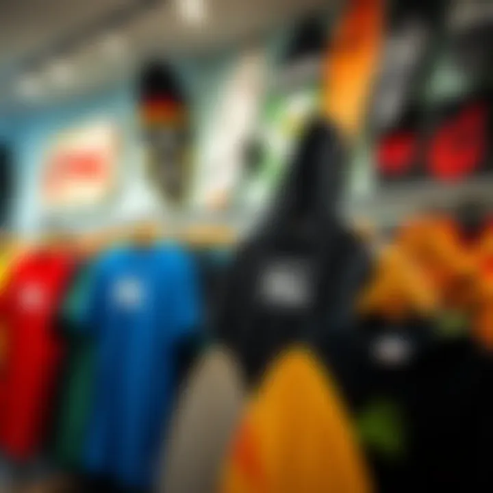 An array of surf apparel highlighting brand logos and designs