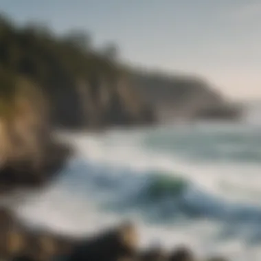 The rugged coastline of Nova Scotia with surfers in the background