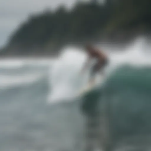 A breathtaking view of surfers riding the waves at Tofino