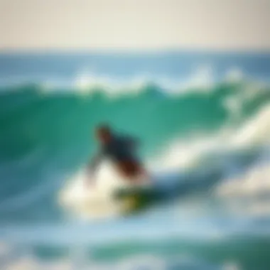 Surfer riding a soft top board on a wave, illustrating performance in action