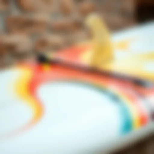 Sleek Design of CWB Surfboards A close-up view of a CWB surfboard showcasing its sleek design and vibrant graphics