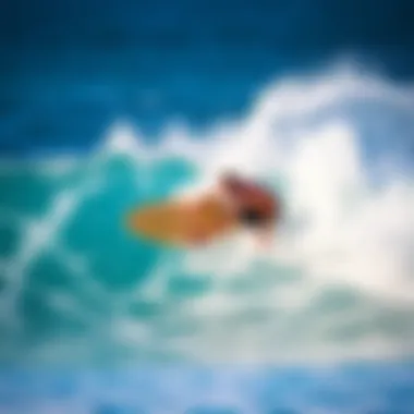 Performance Showcase: Riding the Epoxy Wave An athlete riding an epoxy board on clear blue waves, illustrating performance and agility.