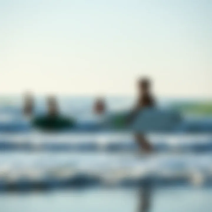 Sustainable Surf Culture: Embracing Epoxy Technology A serene beach scene with surfers enjoying the ocean, emphasizing the connection between surf culture and sustainability.