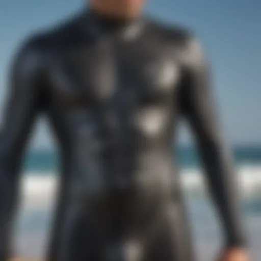 Close-up of a full body wetsuit showcasing its stitching and material texture