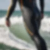 Close-up of a kitesurf wetsuit material showcasing its durability and flexibility