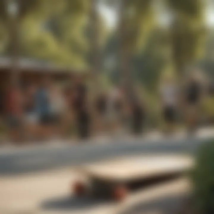 A vibrant community of longboarders enjoying a sunny day at a popular skate spot