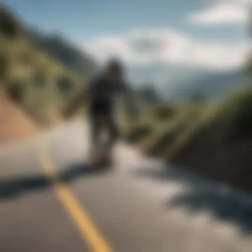 Dynamic longboarder executing a smooth drift on a winding road