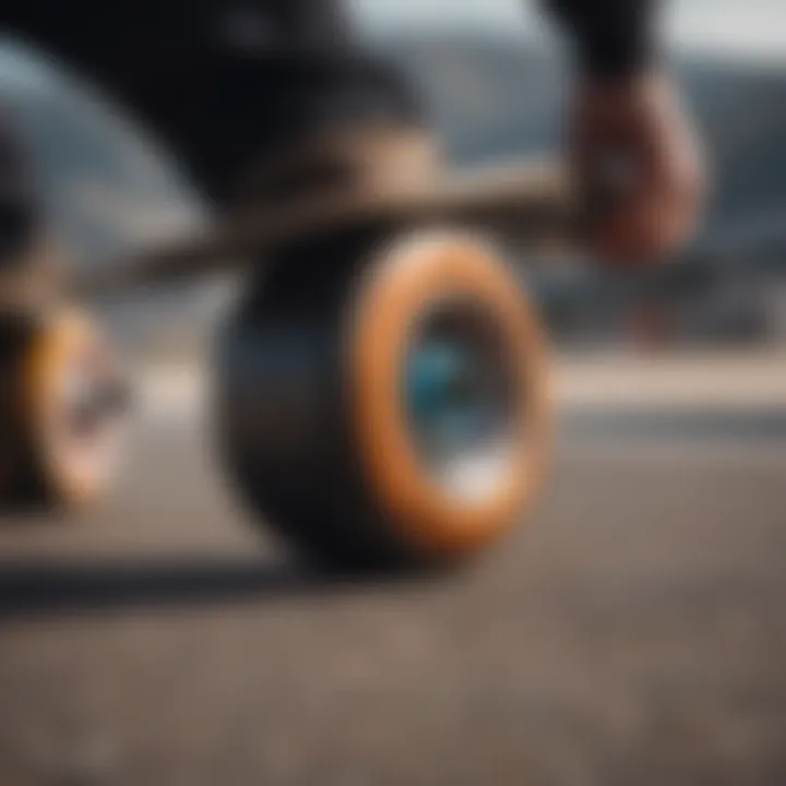 Close-up of high-performance longboard wheels designed for speed