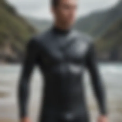 A detailed view of a front zip wetsuit showcasing its innovative design.