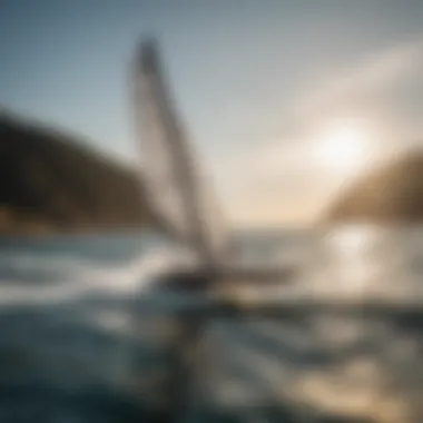 A hydrofoil sail board gliding effortlessly above the water, demonstrating its unique functionality.