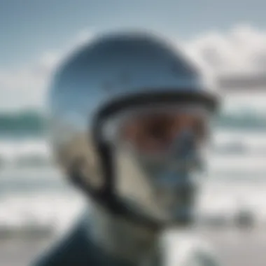 Close-up of a high-tech surfing helmet showcasing its design features