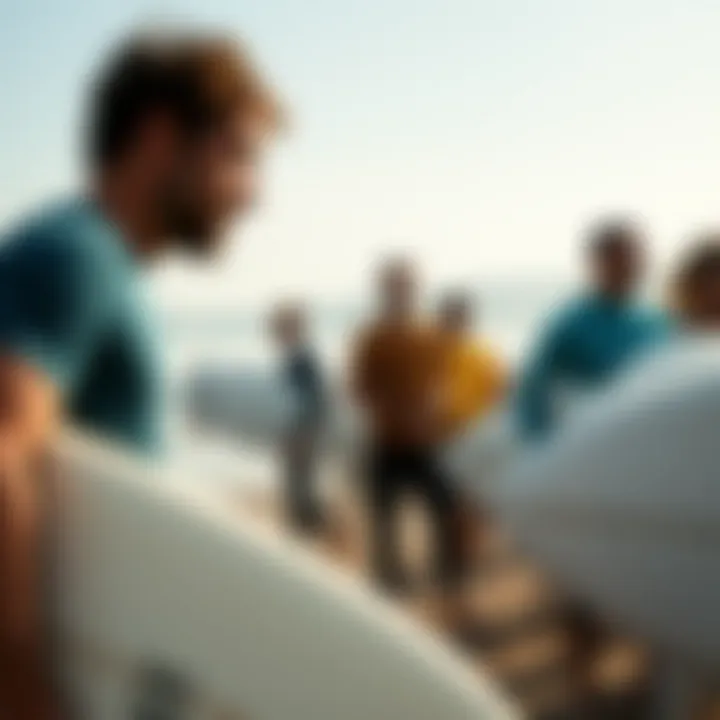 A group of surfers engaging in community activities