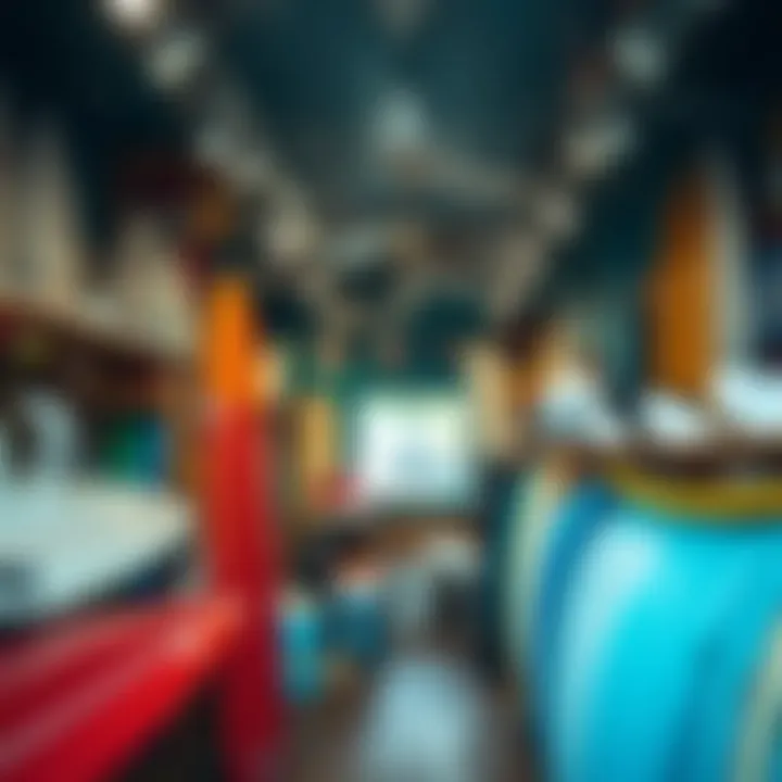 Vibrant interior showcasing surfboards and gear