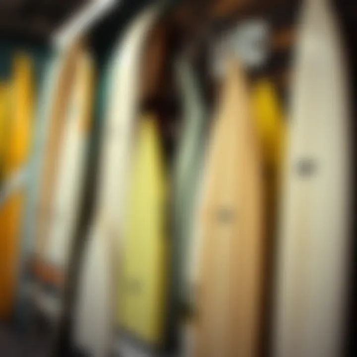 Close-up of surfboards on display