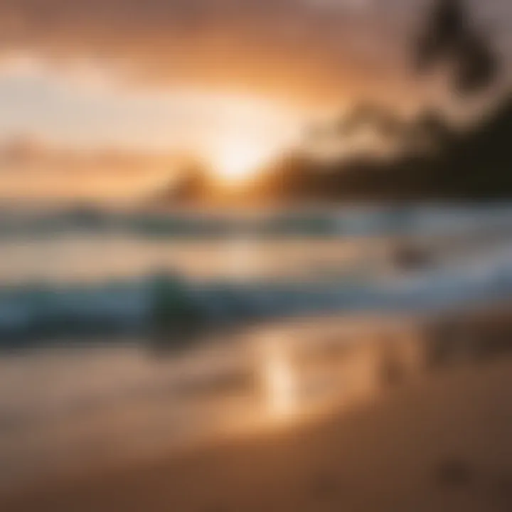 Kailua beach at sunset with surfers