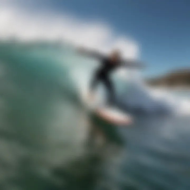 A surfer gracefully riding a wave, showcasing technique