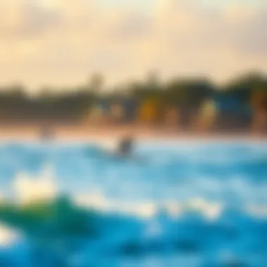 Breathtaking Canggu Coastline A serene view of Canggu's coastline with surfers catching waves