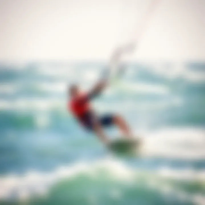 A kite surfer navigating the waves, showcasing skill and thrill