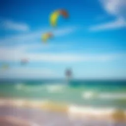 A vibrant kite surfing scene at Tarifa beach with colorful kites in the sky