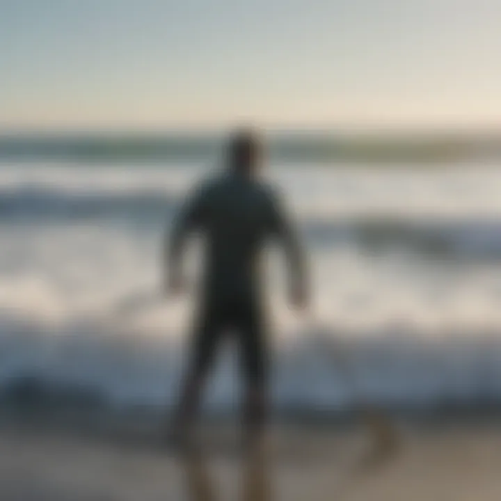 A surfer testing the LL Bean surf rod in ocean waves