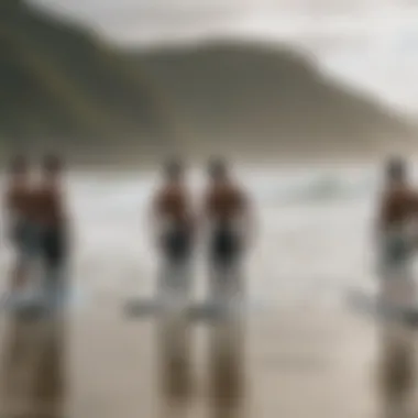 A community gathering discussing surf conditions