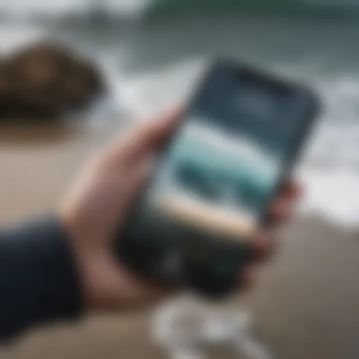 A smartphone displaying a wave report app