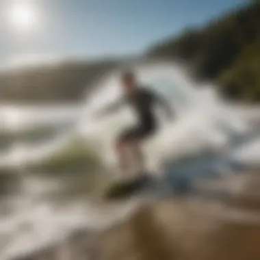 Skimboarding in Nature's Playground A scenic location showcasing the thrill of skimboarding on waves.