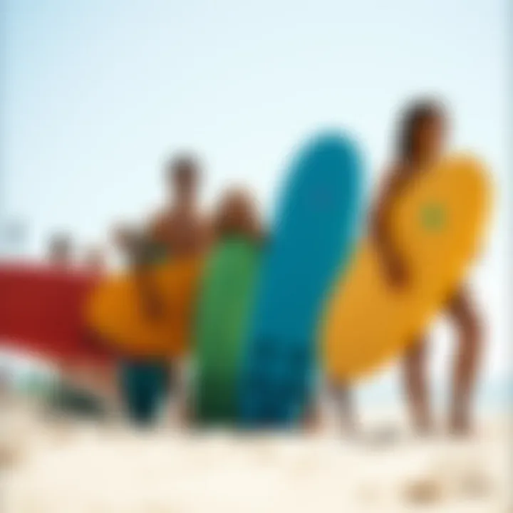 Cultural Significance of Boogie Boarding A group of surfers enjoying a sunny day at the beach with their Morey boogie boards.