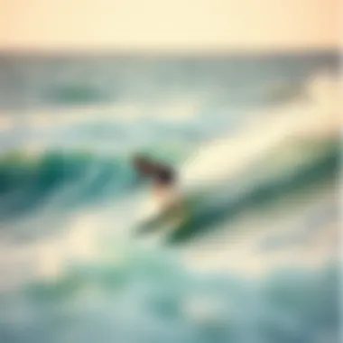 Dynamic surfboarding action on ocean waves