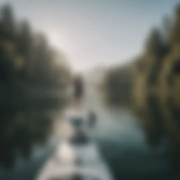 An inviting paddle boarding scene on a tranquil lake