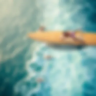 Aerial view of surfers competing in a vibrant surf competition
