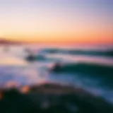 Malibu Sunset Surfing Sunset view at Malibu beach with surfers catching waves