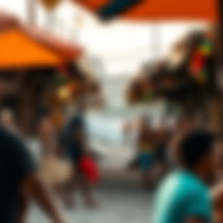 A lively beach scene showcasing the local culture and surfing community.