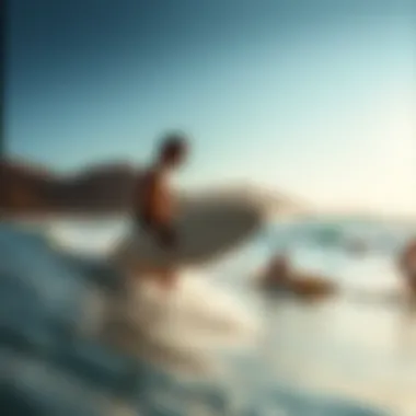 A breathtaking view of Puerto Escondido's coastline with surfers riding waves.