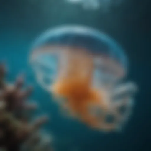 Close-up of a jellyfish in clear blue water