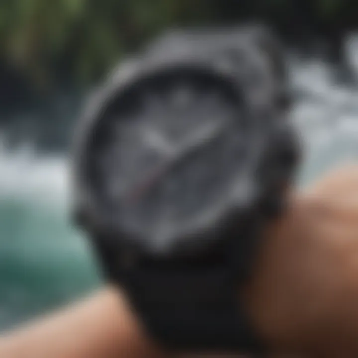 Stylish Rip Curl digital watch worn during surfing