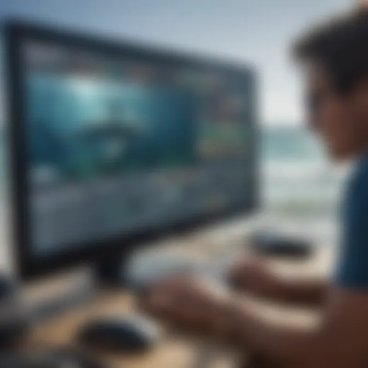 Marine biologist analyzing shark movement data on a computer